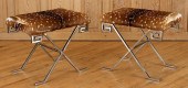 PAIR IRON UPHOLSTERED BENCHES