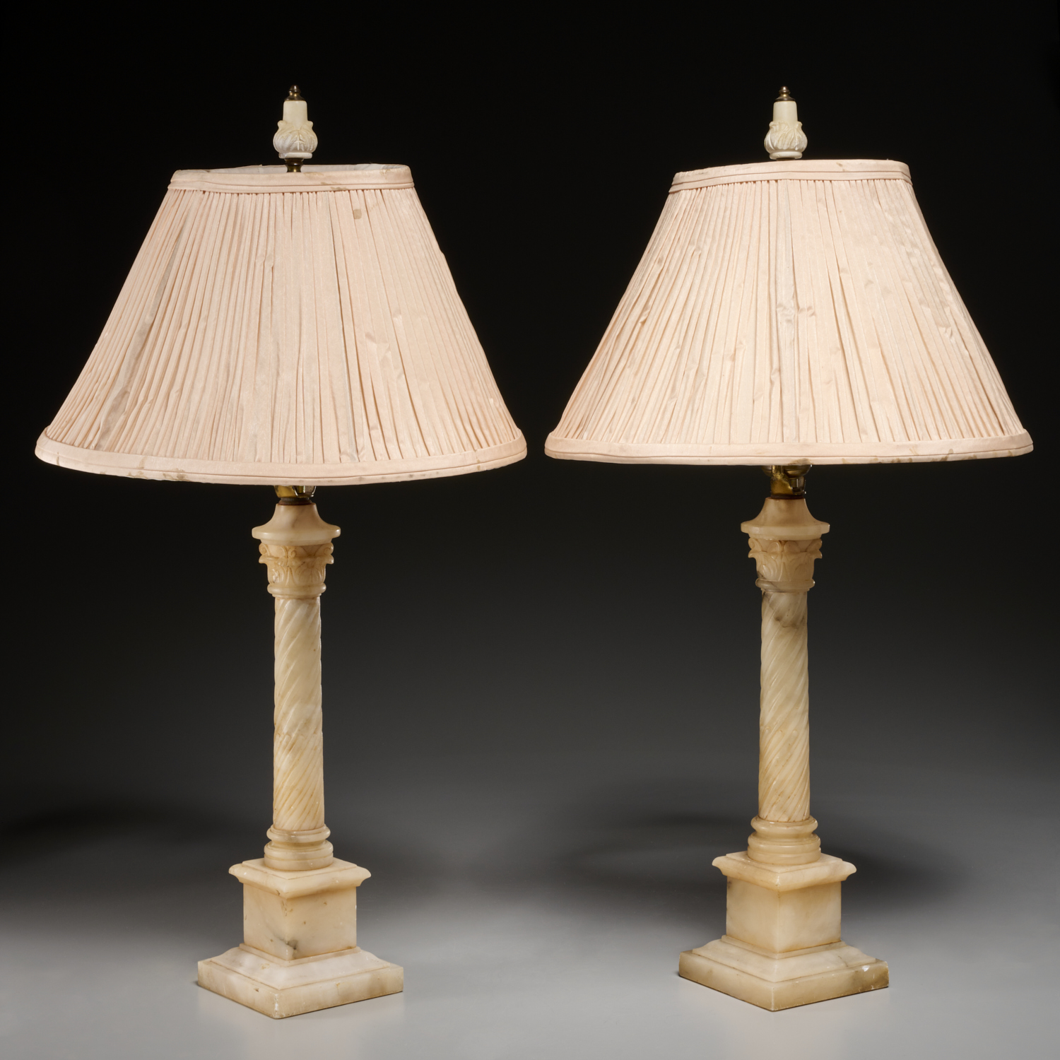 PAIR ITALIAN ALABASTER COLUMN TABLE
