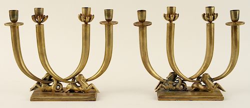 PAIR ITALIAN BRASS CANDELABRA GIO