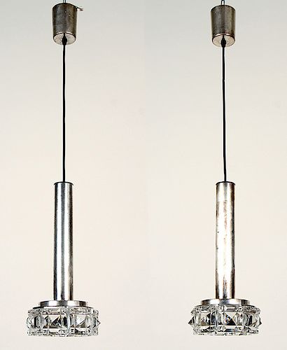 PAIR ITALIAN CHROME HANGING LIGHT