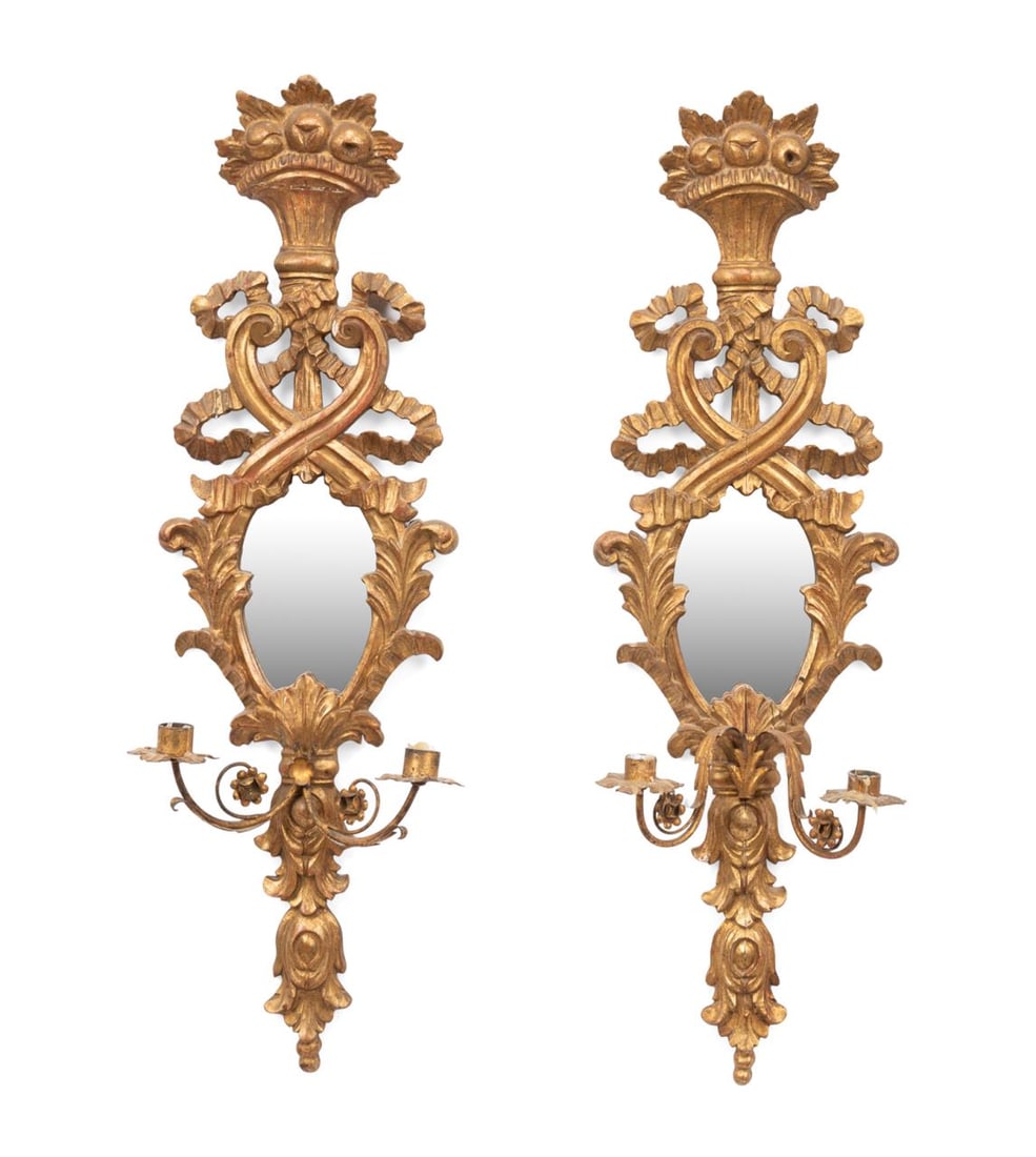 PAIR ITALIAN GILTWOOD TWO-LIGHT