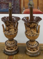 PAIR ITALIAN MAJOLICA AND WOOD