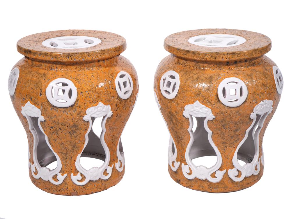 PAIR ITALIAN MAJOLICA SIGNED GARDEN