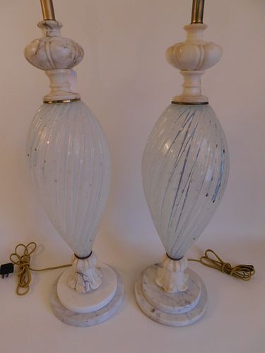 PAIR ITALIAN OPAL GLASS & MARBLE