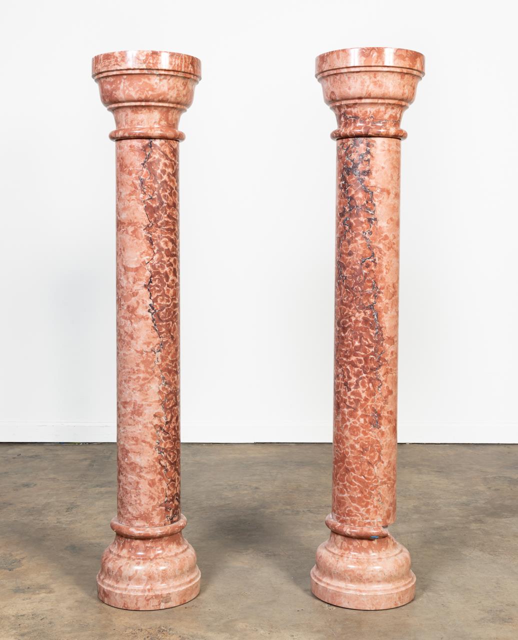 PAIR, ITALIAN PINK MARBLE COLUMN