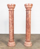 PAIR, ITALIAN PINK MARBLE COLU