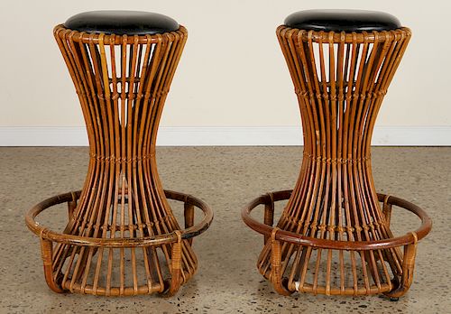 PAIR ITALIAN RATTAN BAR STOOLS BY