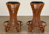 PAIR ITALIAN RATTAN BAR STOOLS