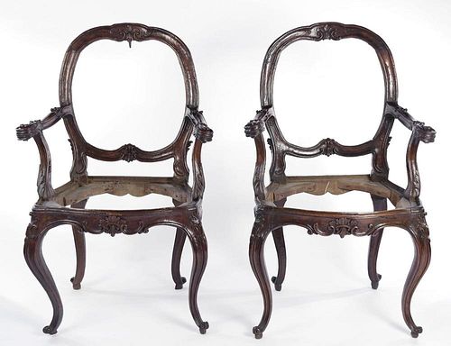 PAIR ITALIAN WALNUT ARMCHAIRS,