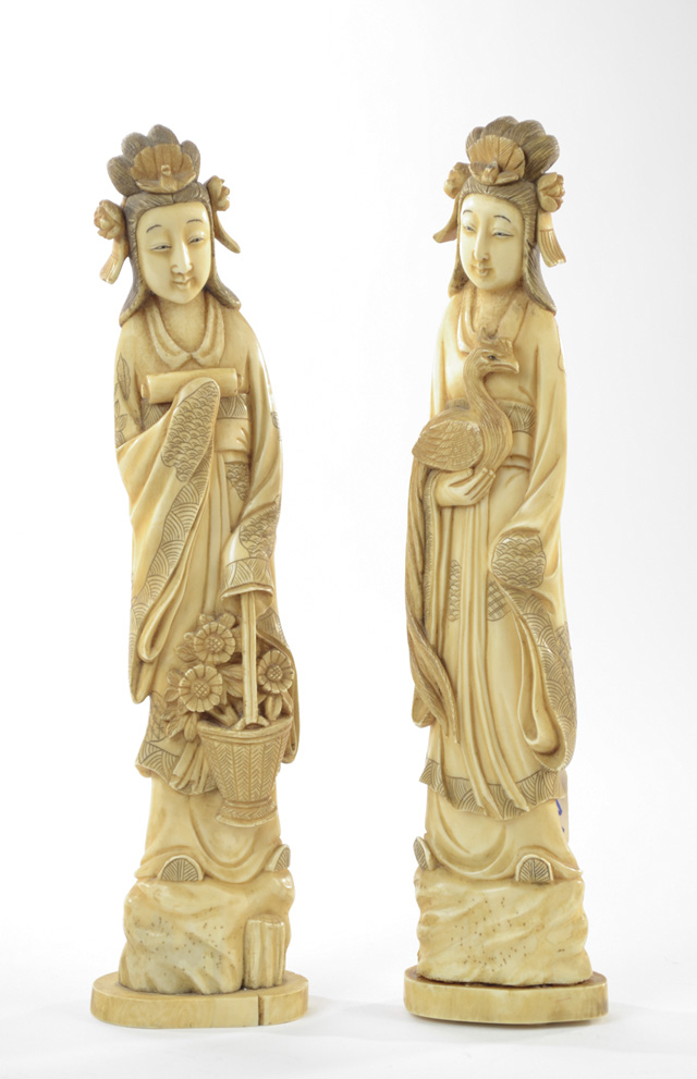 PAIR IVORY CARVED CHINESE FIGURES