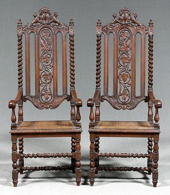 Pair Jacobean style armchairs: