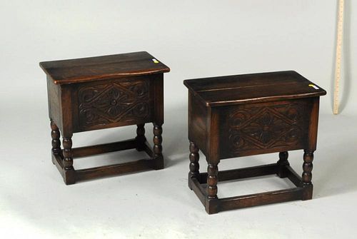 PAIR JACOBEAN STYLE CARVED OAK