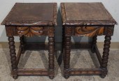 PAIR JACOBEAN STYLE OAK SIDE T