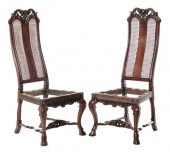 Pair James II style carved wal