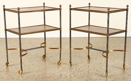 PAIR JANSEN BRASS STEEL LEATHER TOP