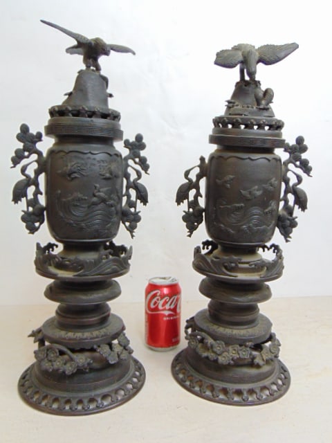 PAIR JAPANESE BRONZE DECORATIVE