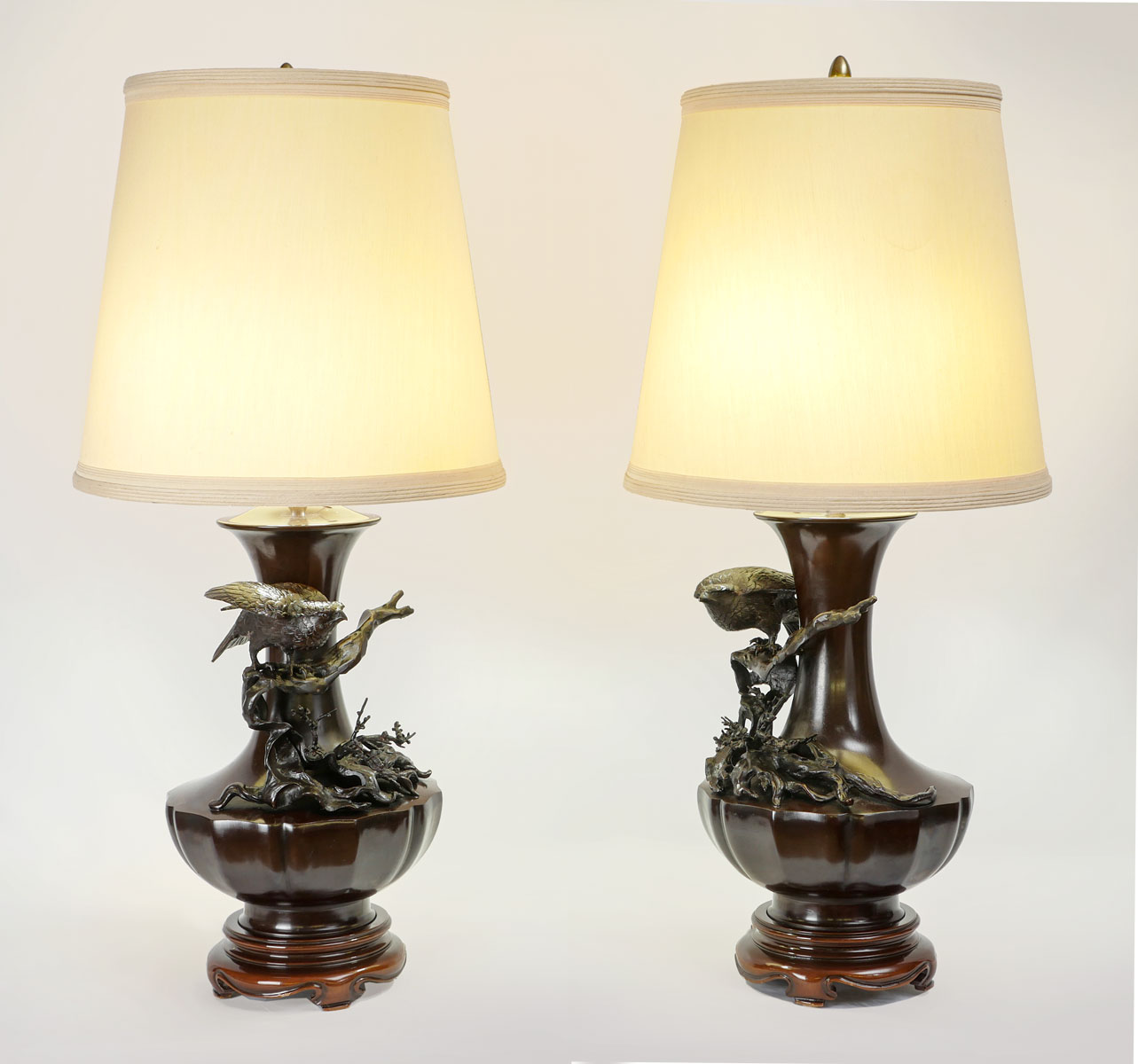 PAIR JAPANESE BRONZE FIGURAL LAMPS: