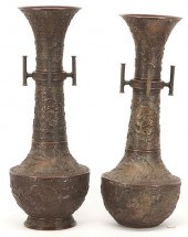 PAIR JAPANESE BRONZE FLOOR VAS