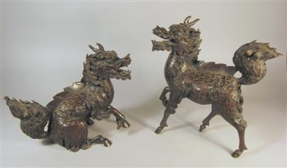 Pair Japanese bronze Kirin   