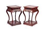 PAIR JAPANESE CARVED MAHOGANY