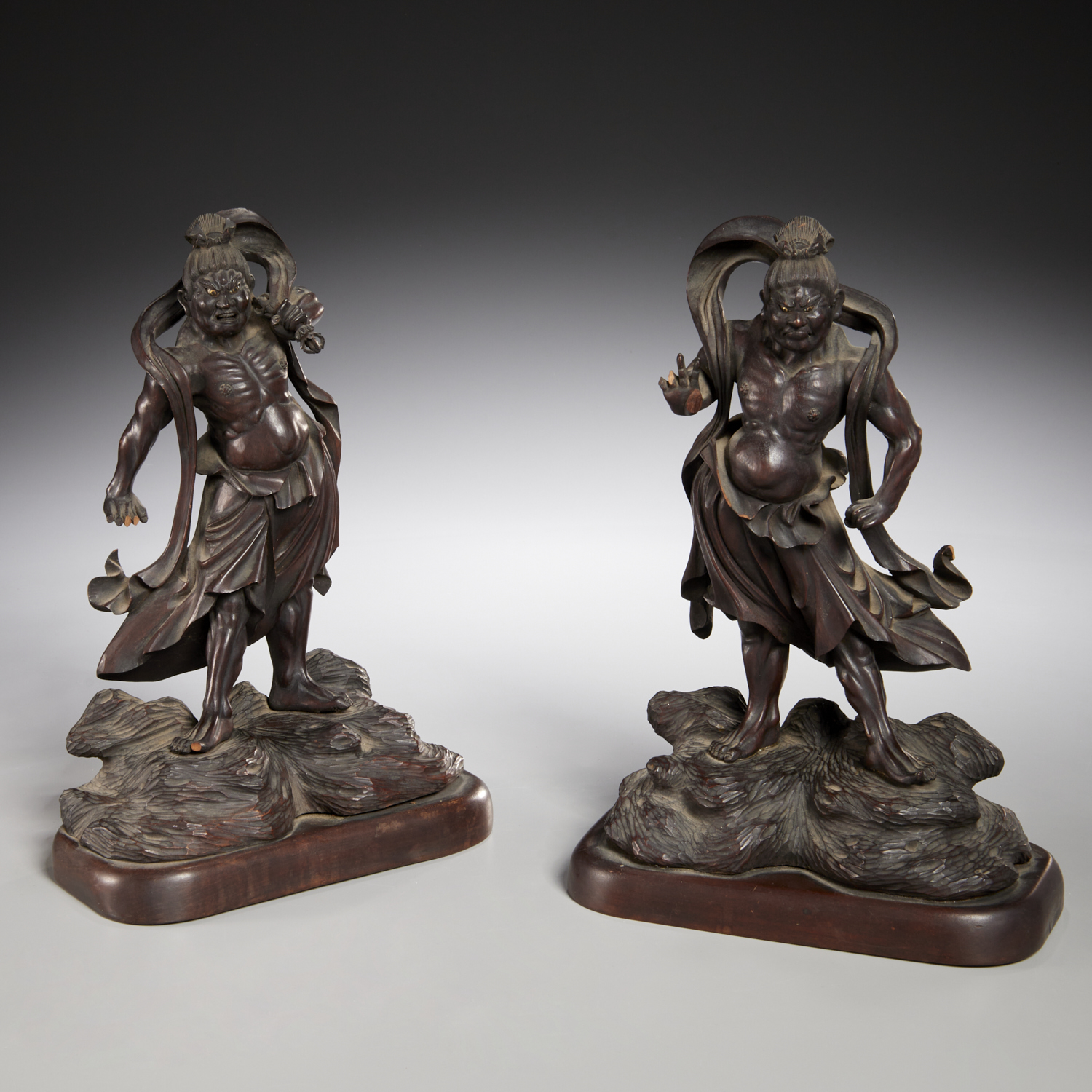 PAIR JAPANESE CARVED WOOD NIO
