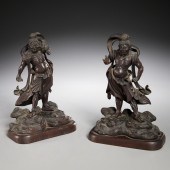 PAIR JAPANESE CARVED WOOD NIO