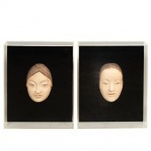 PAIR, JAPANESE CLAY NOH MASKS
