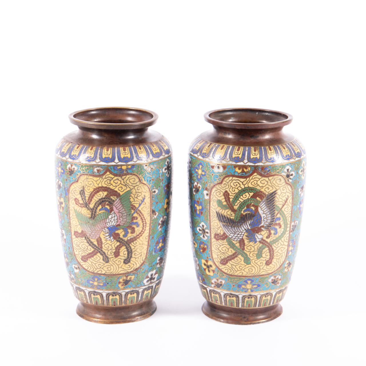 PAIR, JAPANESE CLOISONNE PHOENIX