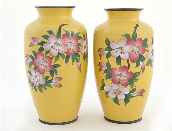 Pair Japanese cloisonne vases Akagi
