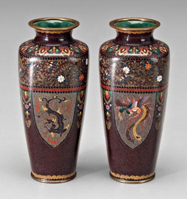 Pair Japanese cloisonné vases: of