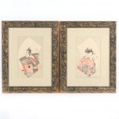 PAIR JAPANESE COLOR WOODBLOCK
