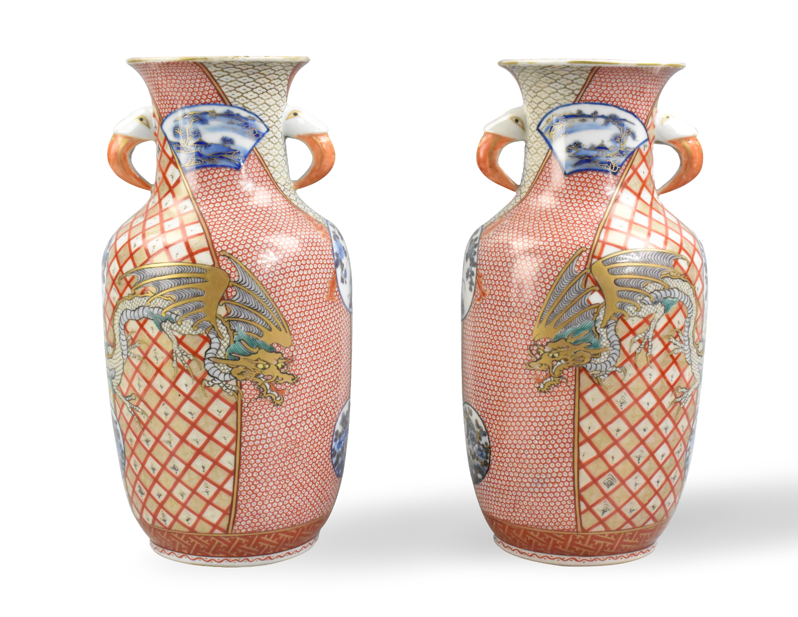 PAIR JAPANESE FUKAGAWA DRAGON VASE,