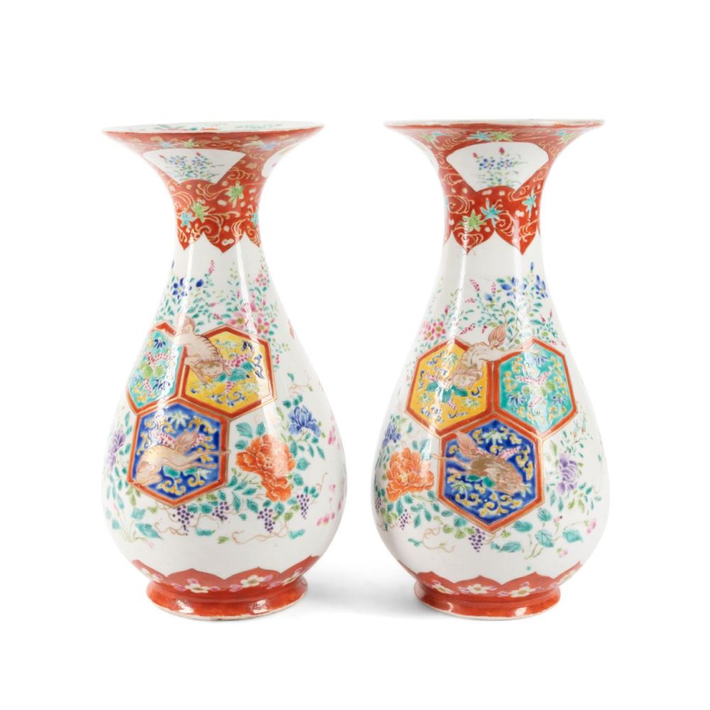 PAIR JAPANESE FUKAGAWA VASES,