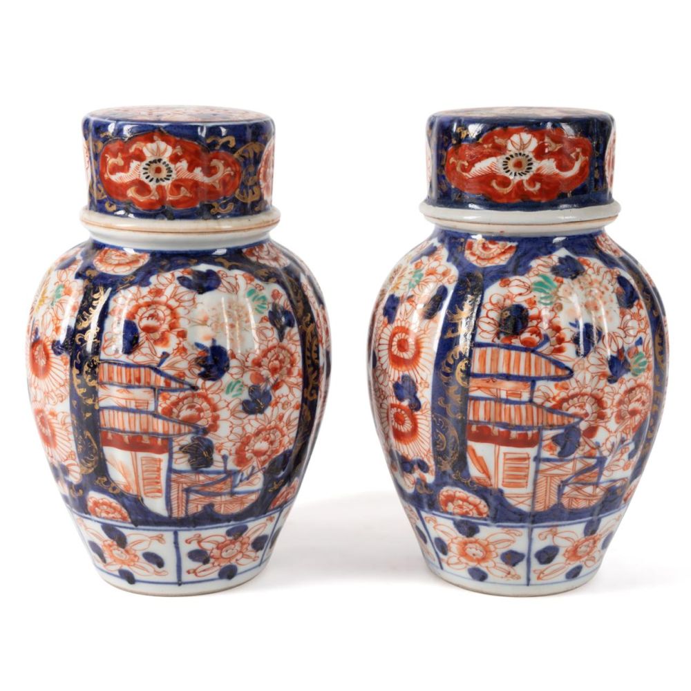 PAIR JAPANESE IMARI LIDDED JARS