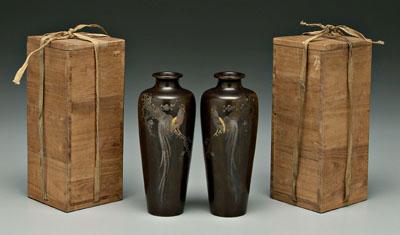 Pair Japanese inlaid bronze