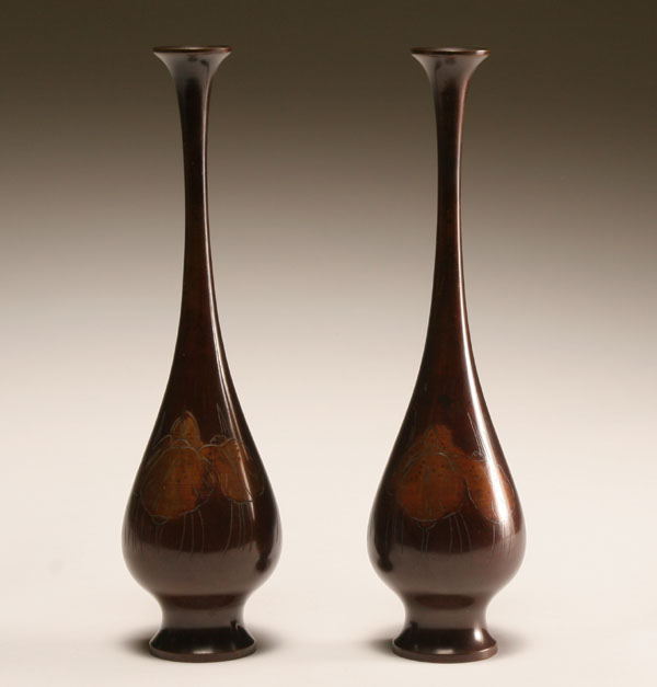Pair Japanese patinated bronze