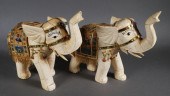 PAIR JEWELED THAI BONE ELEPHAN