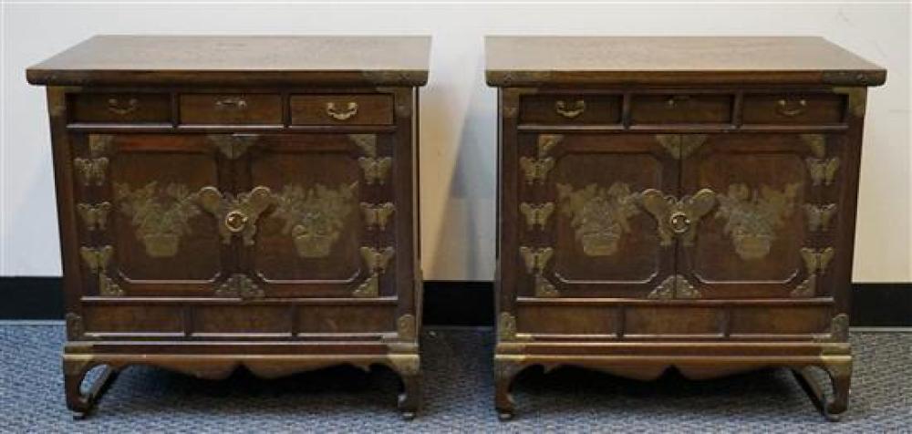 PAIR KOREAN BRASS MOUNTED ELMWOOD