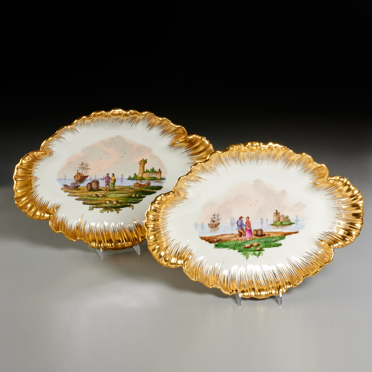 PAIR KPM PORCELAIN SCENIC DISHES