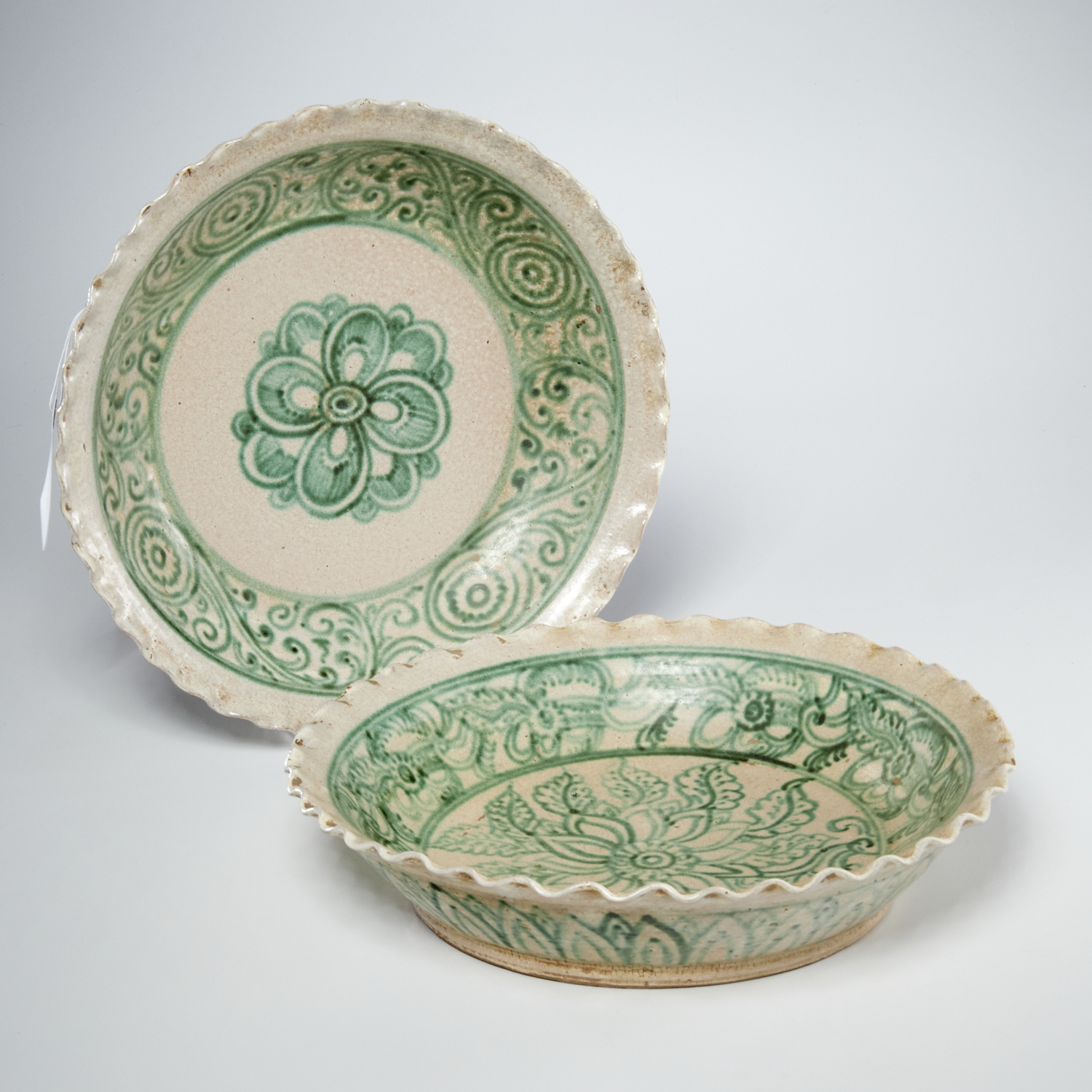 PAIR LARGE ANTIQUE GLAZED