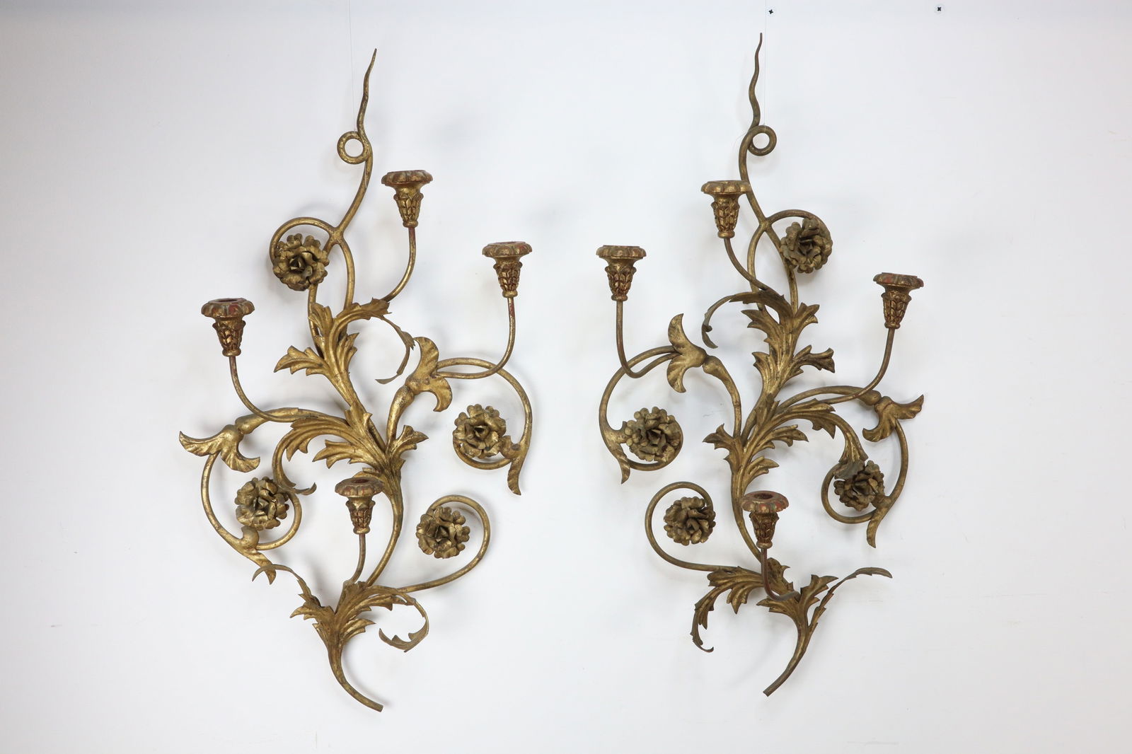 PAIR LARGE ANTIQUE ITALIAN GOLD