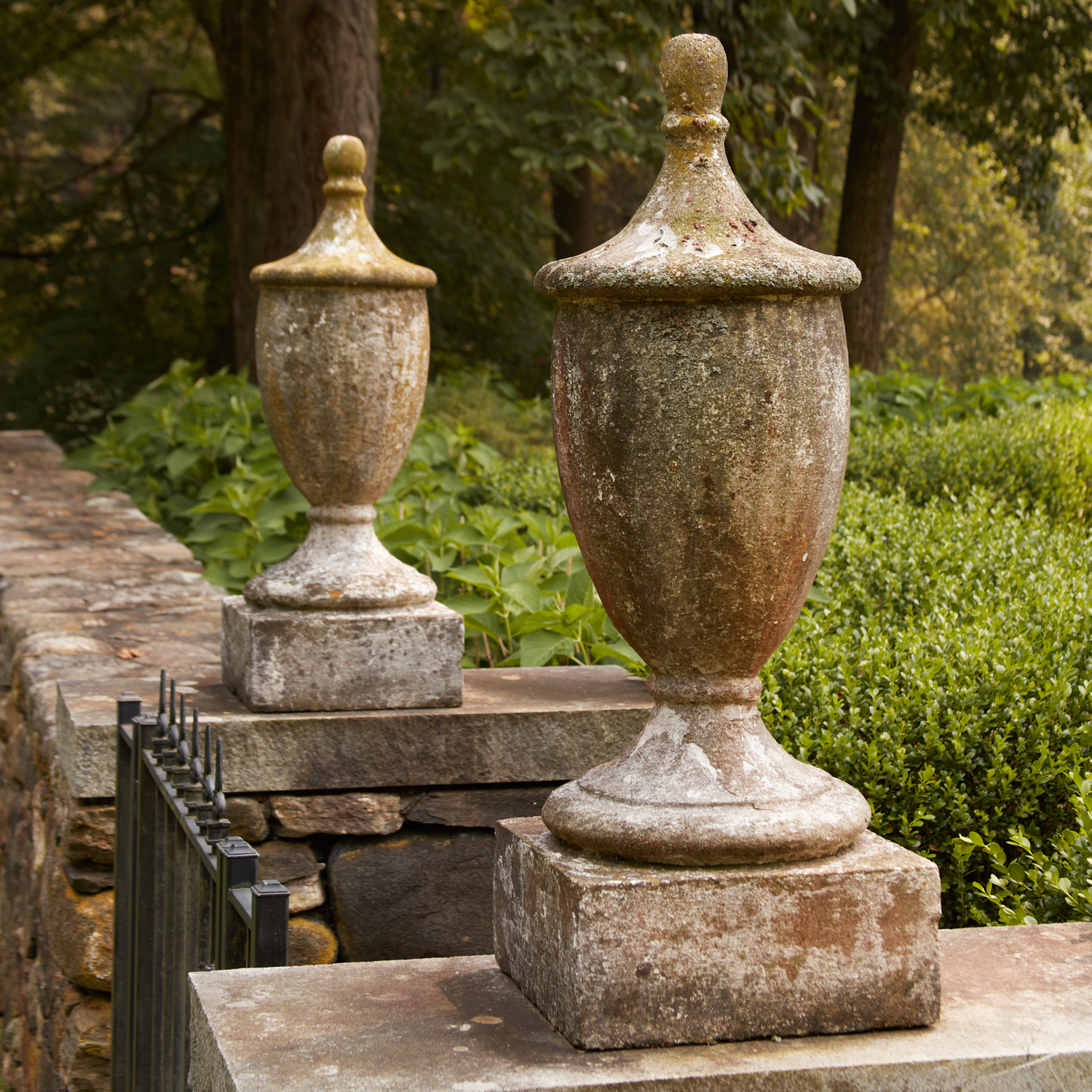 PAIR LARGE ANTIQUE STONE GARDEN