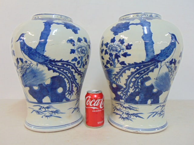 PAIR LARGE BLUE & WHITE PORCELAIN