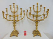 PAIR LARGE BRASS CANDELABRA, 3