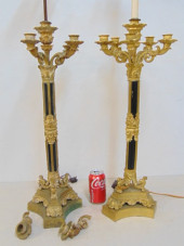 PAIR LARGE BRONZE CANDELABRA,