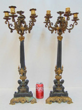 PAIR LARGE BRONZE CANDELABRA O