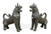 PAIR, LARGE BRONZE GUARDIAN LI