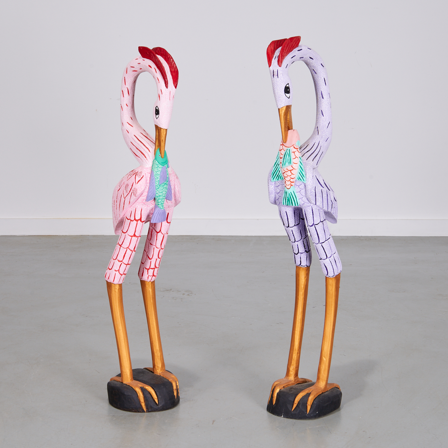 PAIR LARGE CARVED AND PAINTED
