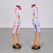PAIR LARGE CARVED AND PAINTED
