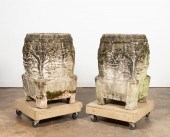 PAIR, LARGE CAST STONE FLOWERI